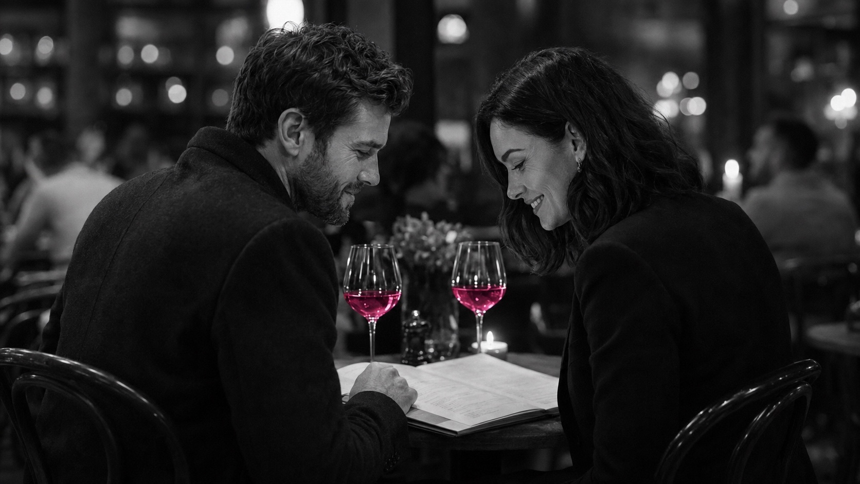 He photographs the wine list with his phone, the wine glowing magenta